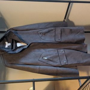Magaschoni Grey Suede Moto Coat
